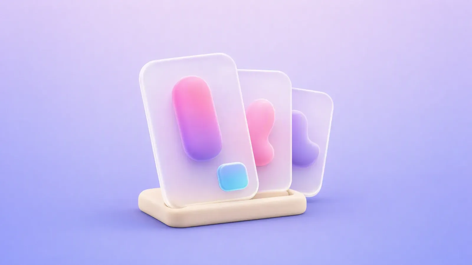 Soft 3D arrangement of three vertical Story cards in a rounded display stand