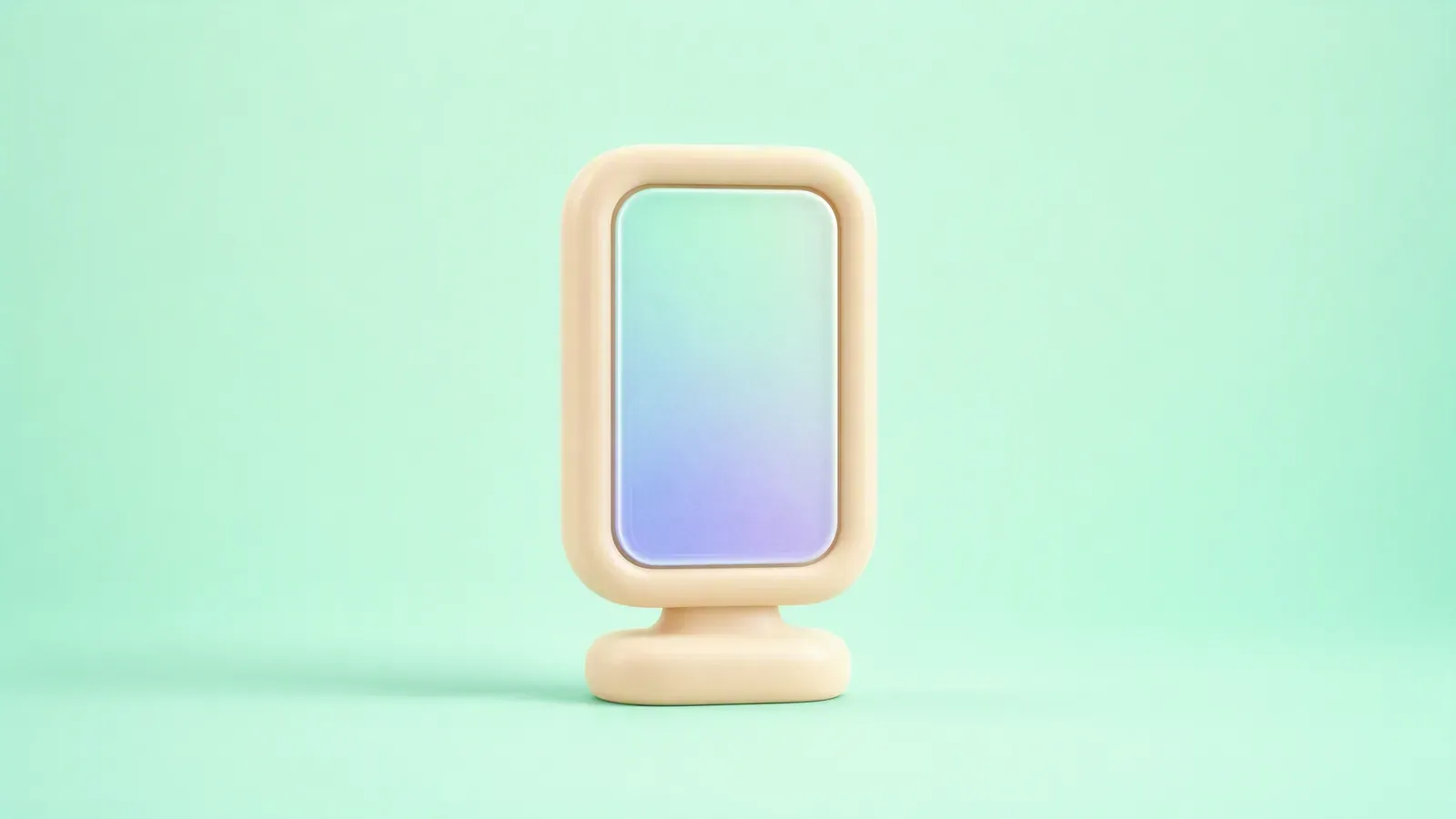 Cream clay vertical viewfinder with a frosted gradient pane on a mint background