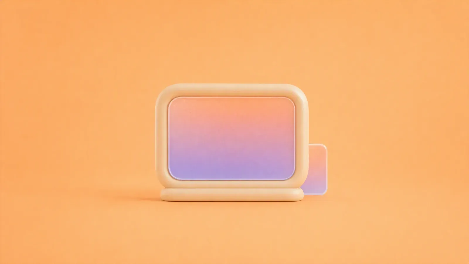 Cream clay landscape picture frame with frosted gradient panel on peach
