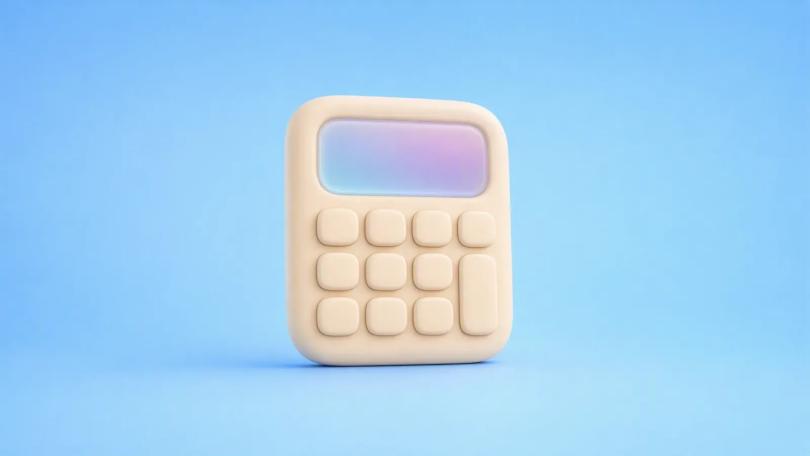 Cream calculator with a frosted display on a sky-blue background